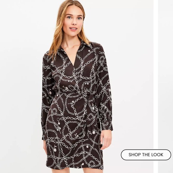 LOFT Dresses & Skirts - LOFT Chain Print Wrap Dress - Brown & White - Size 6P New